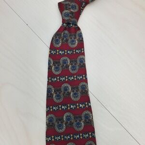 Mark Alexander Mens Silk Necktie Burgundy Blue Gold Medallion Geometric Canada